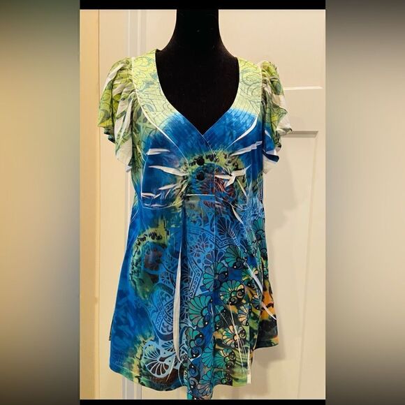 Apt. 9 Women's X Large V Neck Short Sleeve Blouse Floral Print - GUC - Picture 1 of 1